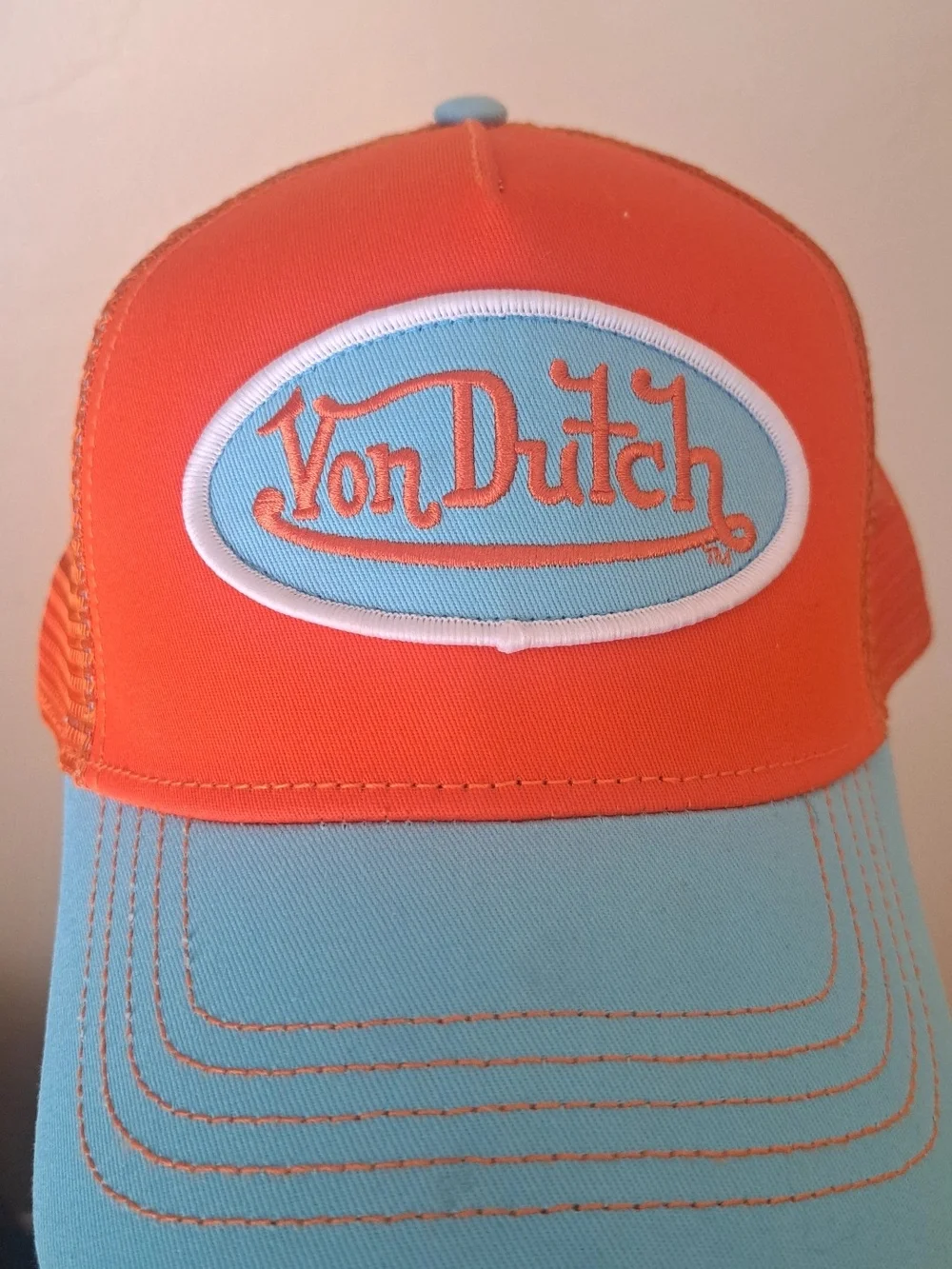 Von Dutch Orange & Light Blue Trucker Hat